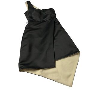 Halston Heritage Womens Side Zip Strapless A Line Dress Black/Ivory Size 2